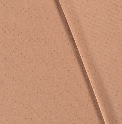 Voor- en achterkant van koraalkleurige ajour interlock – Atelier KVG