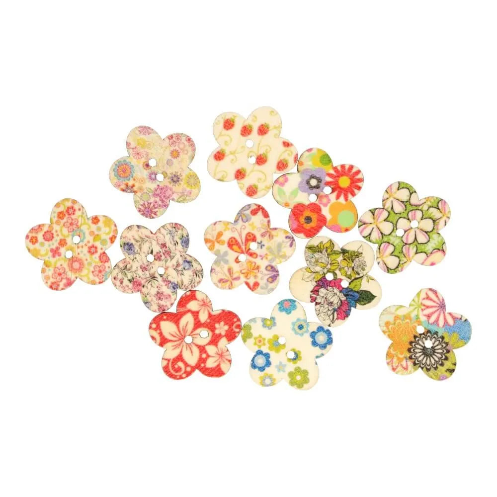 Decoratieve bloemknopen van 25 mm met verschillende kleurrijke prints, assorti set van 5