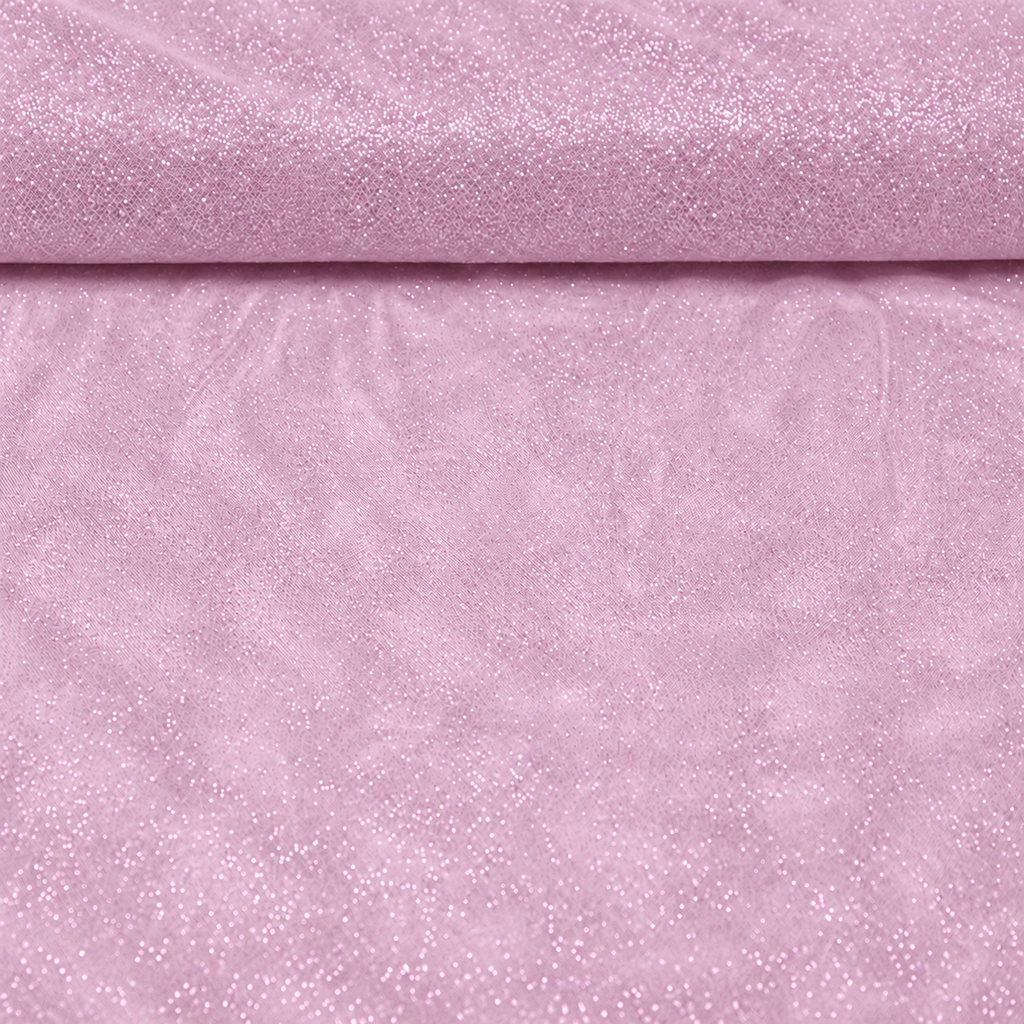 Detail van transparante lichtroze-lila tule met glitters