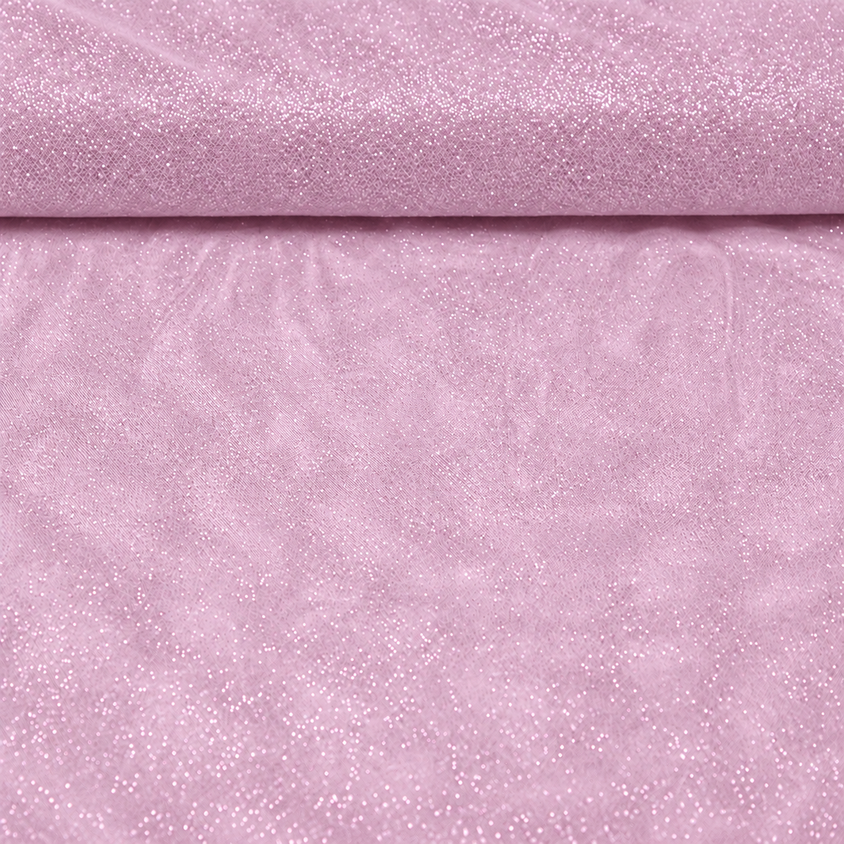 Detail van transparante lichtroze-lila tule met glitters