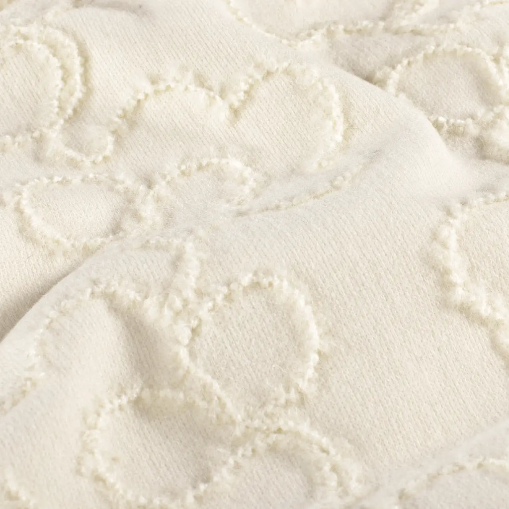 Detail van gebroken witte heavy knit jacquard met abstract reliëf