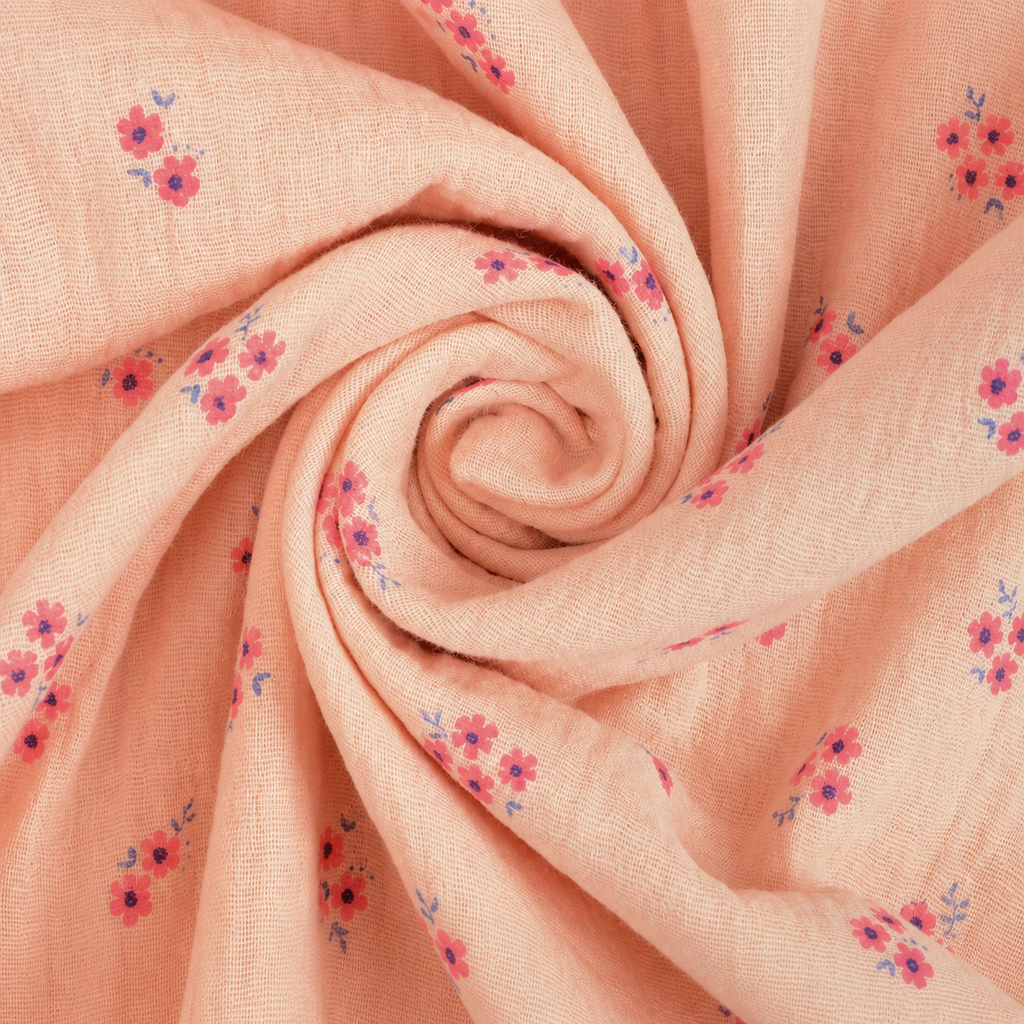 Hydrofiel Haily in zalmkleur met fijne mini-bloemenprint