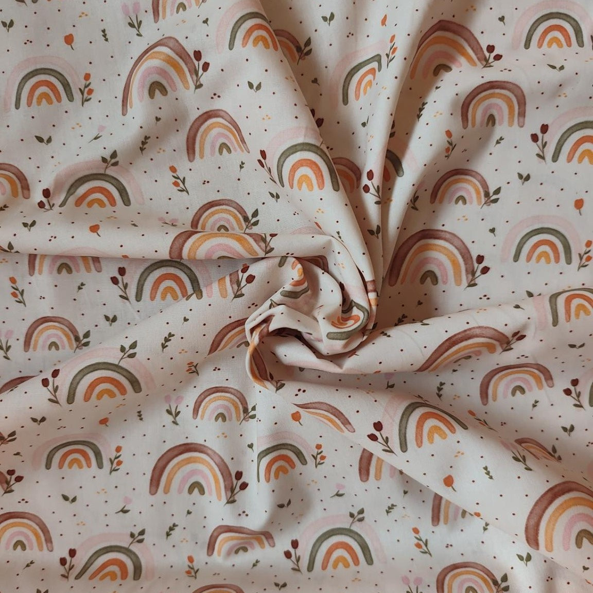 Katoen poplin met boho regenbogen en bloemen – Atelier KVG