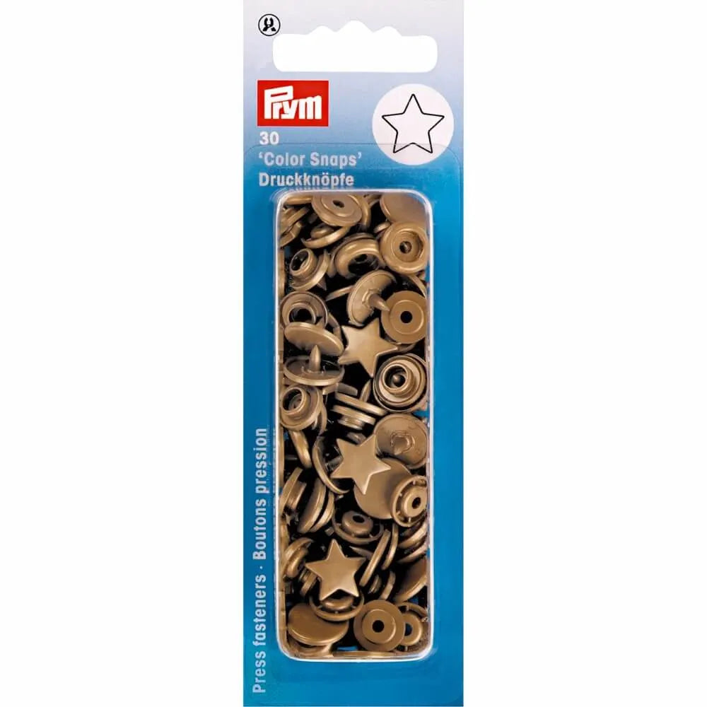 Prym Color Snaps ster in bronskleur – verpakking van 30 drukknopen