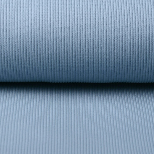 Lichtblauwe rib jersey van katoen met elastan met fijne ribstructuur