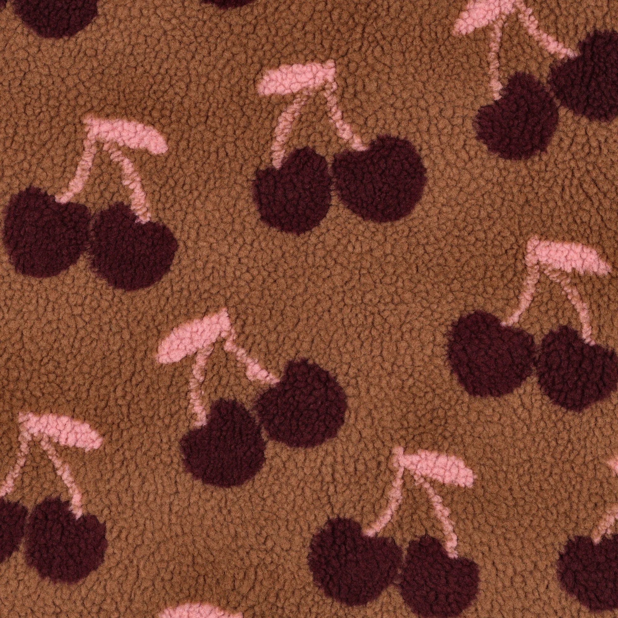 Zachte gebreide teddy fleece in bruin met kersenprint