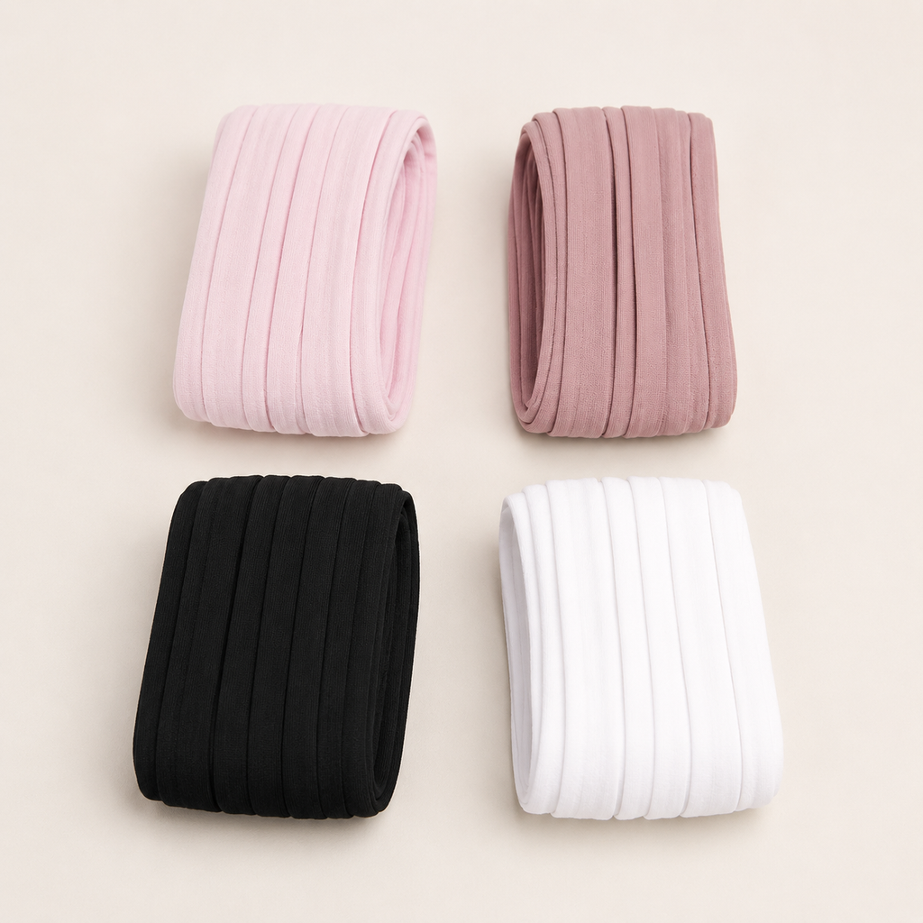 Tricot biaisband 20 mm in roze, oudroze, zwart en wit – 5 meter
